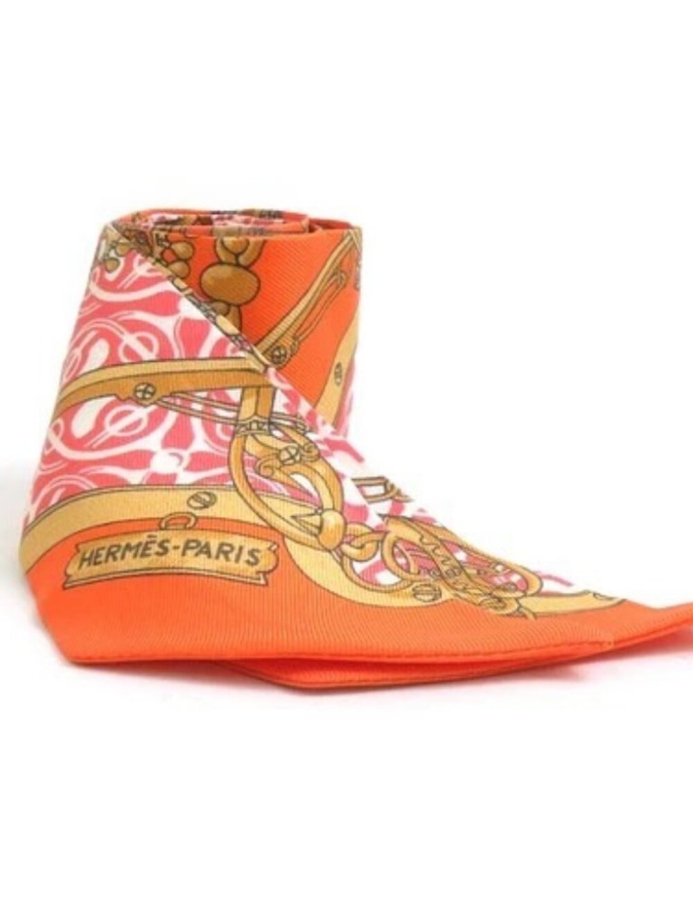 Auth HERMES Twilly Ribbon Scarf Orange/Multicolor Silk - e62229k